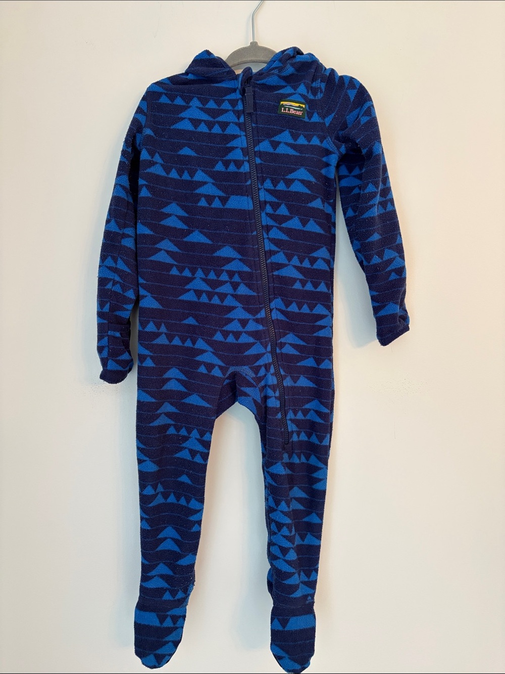 L.L. Bean Navy and Light Blue Fleece Toddler Romper - 12-18M